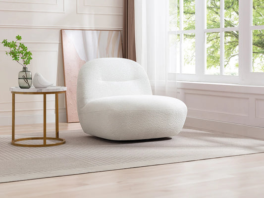 Fauteuil Japandi Crapaud Pivotant Bouclette Blanc - Pozeti