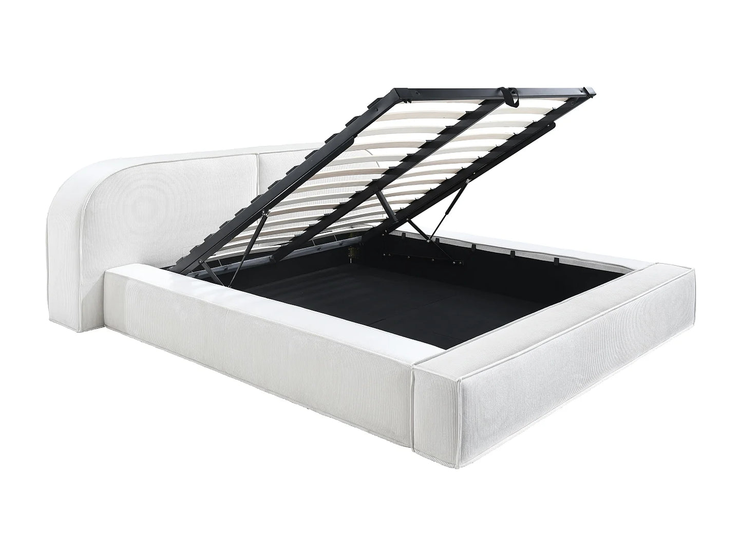 Lit Coffre Japandi Velours Côtelé Crème - Liraba
