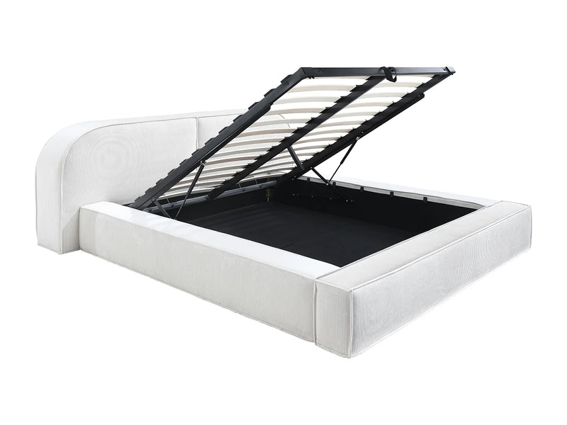 Lit Coffre Japandi Velours Côtelé Crème - Liraba
