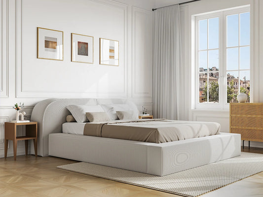 Lit Coffre Japandi Velours Côtelé Crème - Liraba