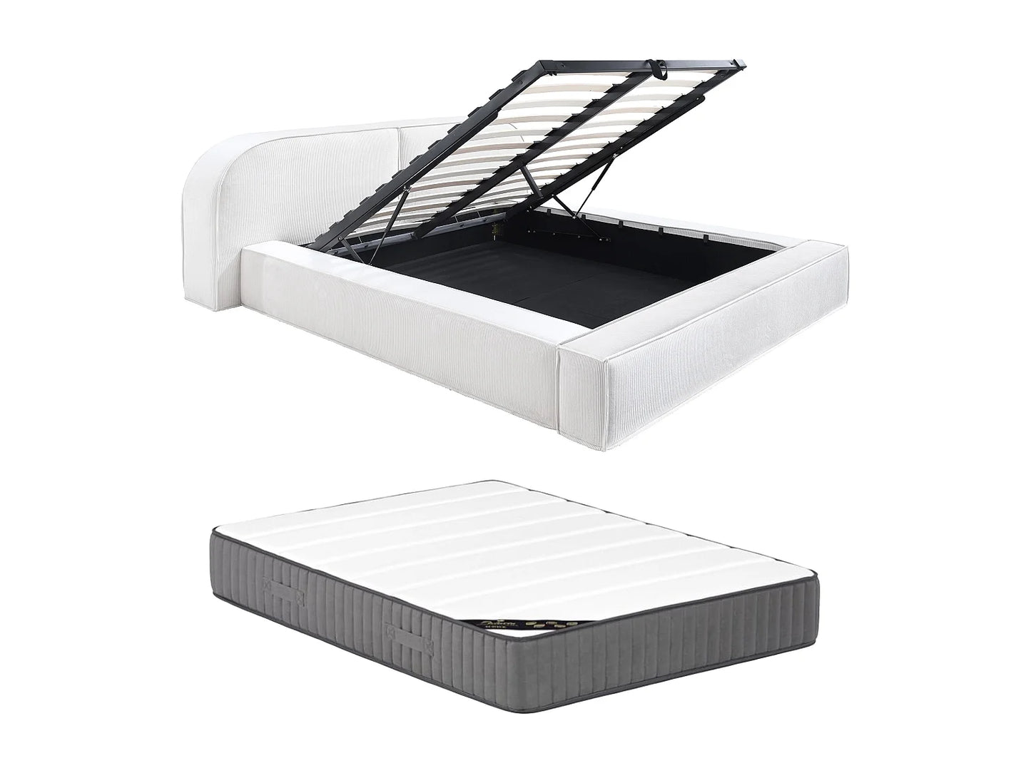 Lit Coffre Japandi Velours Côtelé Crème - Liraba