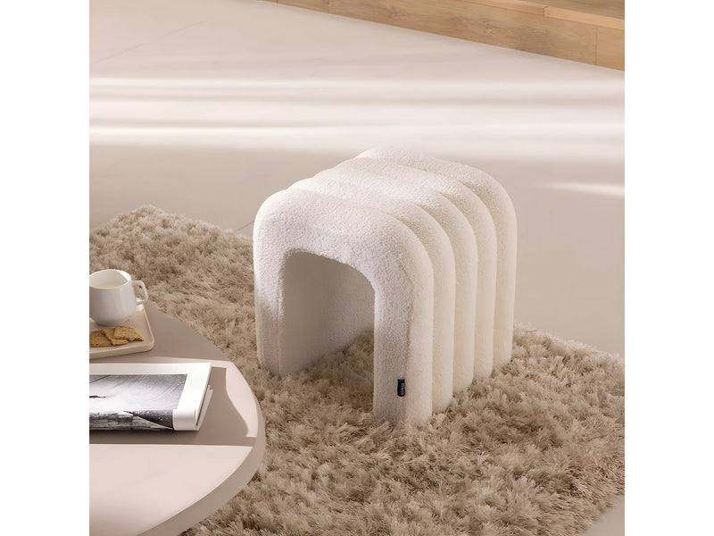 Tabouret Rembourré Japandi Bouclette Blanc - Mui