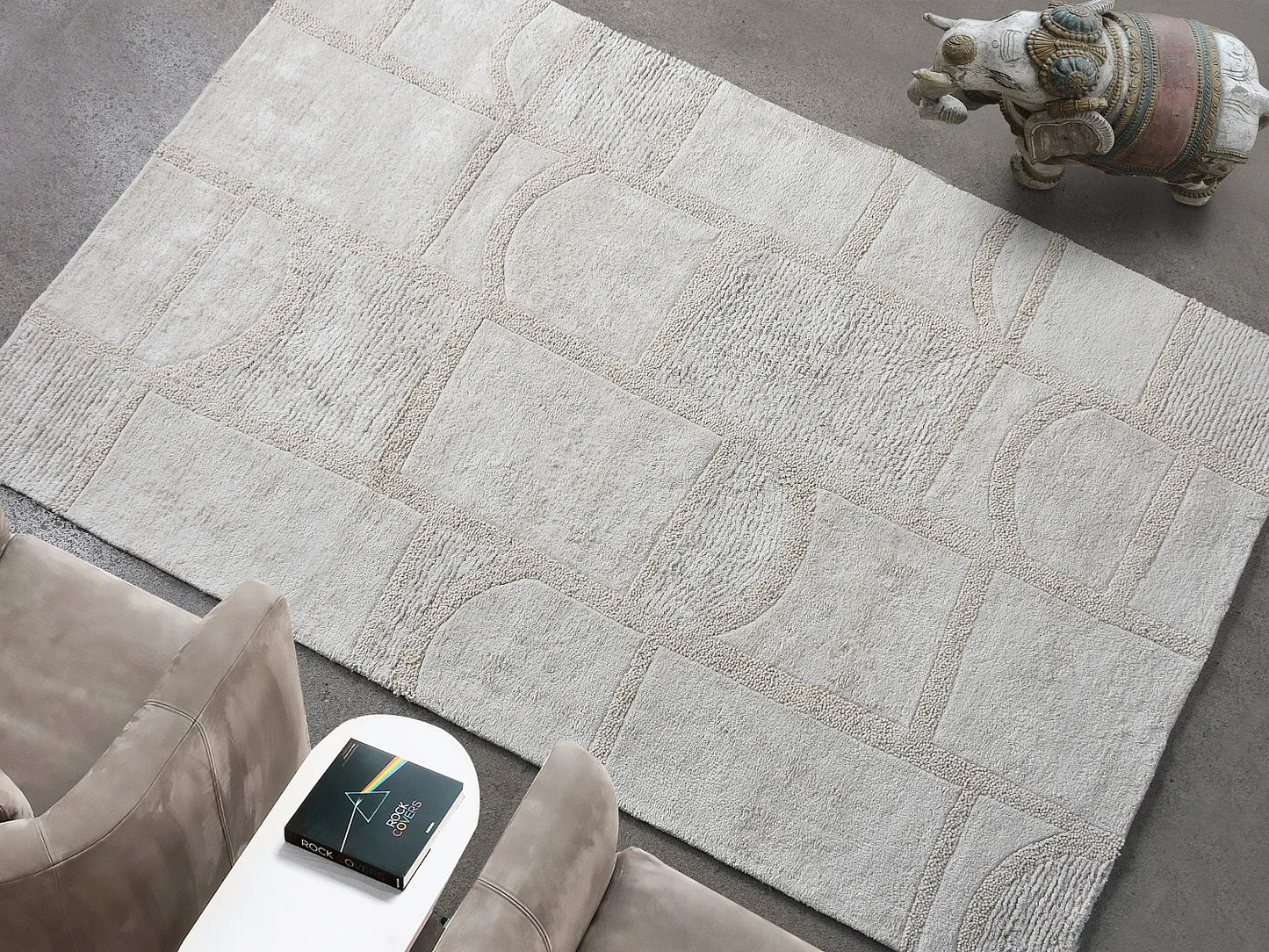 Tapis Japandi Relief Coton Ivoire - Hazela