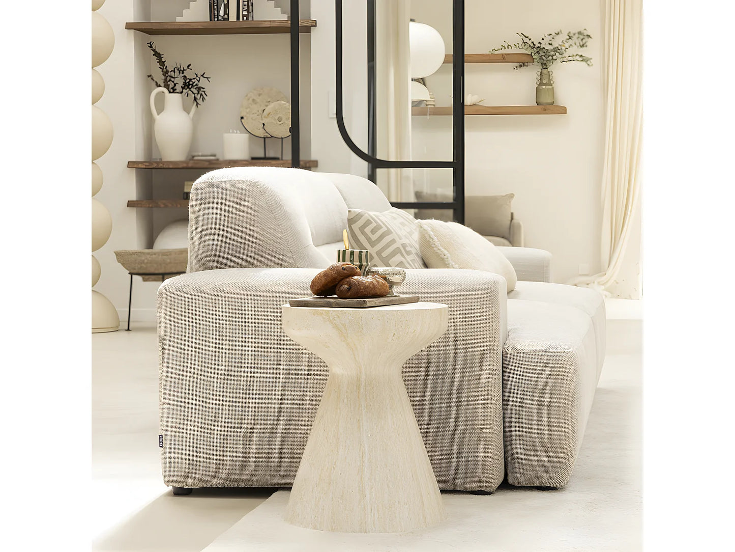 Tabouret Japandi Effet Travertin Beige - Danli