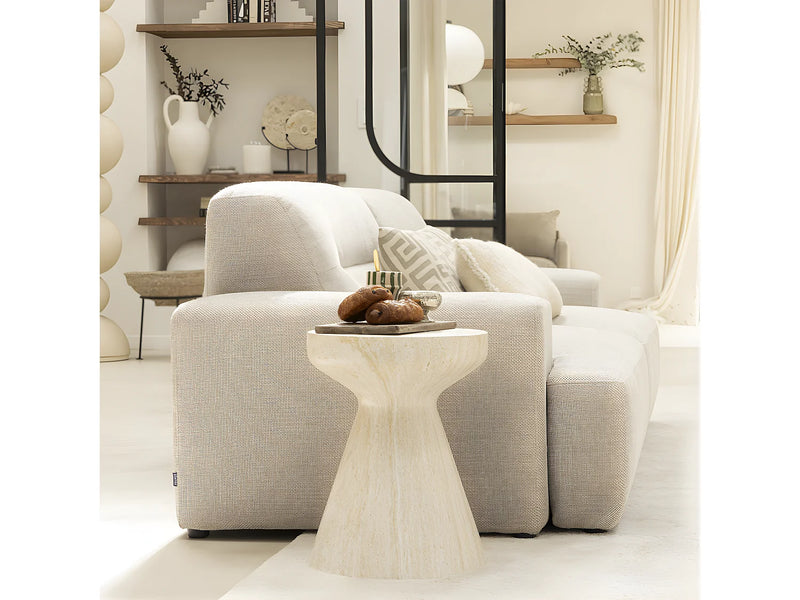 Tabouret Japandi Effet Travertin Beige - Danli