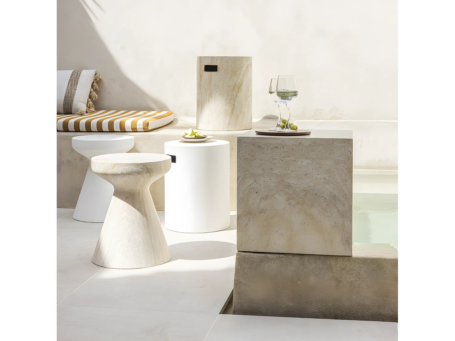 Tabouret Japandi Effet Travertin Beige - Danli