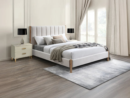 Lit Japandi Velours Ivoire Couture Verticale - Sizama