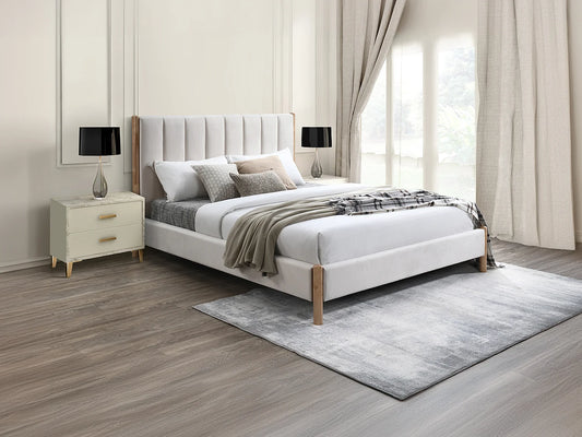 Lit Japandi Velours Ivoire Couture Verticale - Sizama