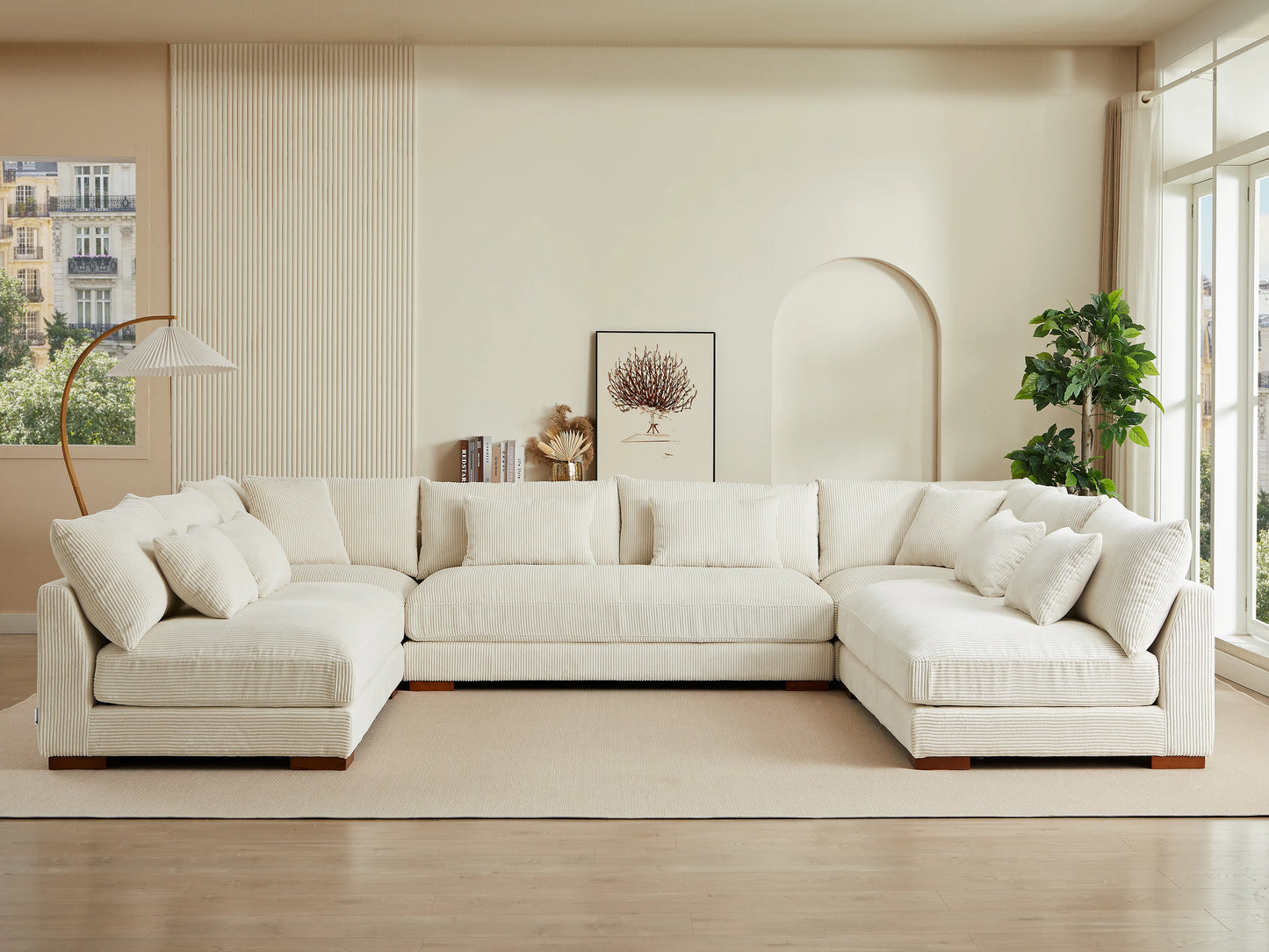 Canapé Japandi Panoramique Velours Beige - Sperone