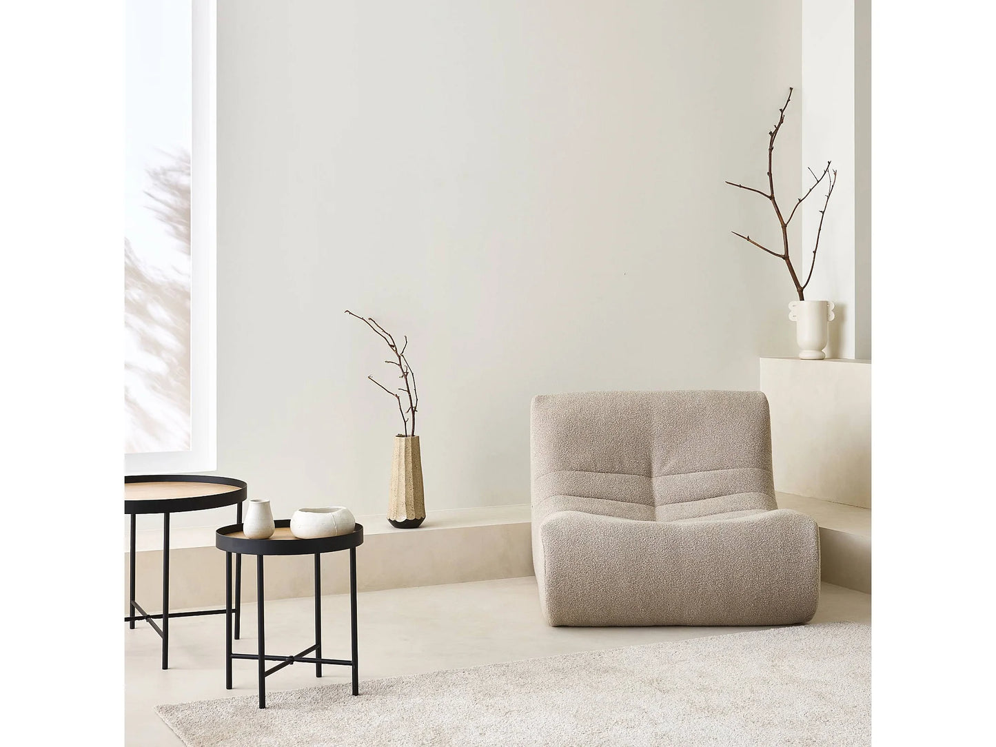 Fauteuil Japandi Chauffeuse Bouclette Texturé - 1 Place