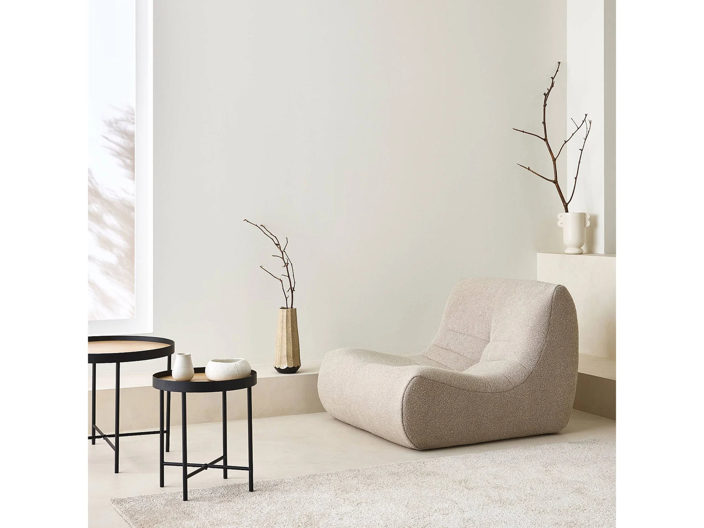 Fauteuil Japandi Chauffeuse Bouclette Texturé - 1 Place