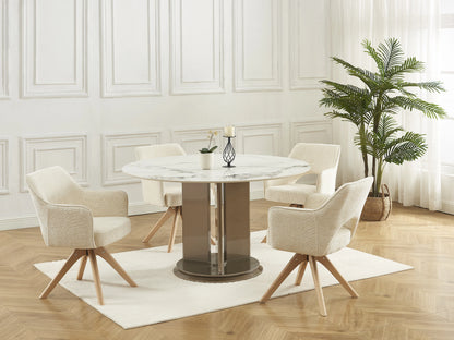 Chaise Pivotante Japandi Tissu Et Chêne Crème - Konya