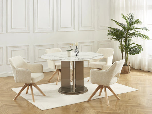 Chaise Pivotante Japandi Tissu Et Chêne Crème - Konya