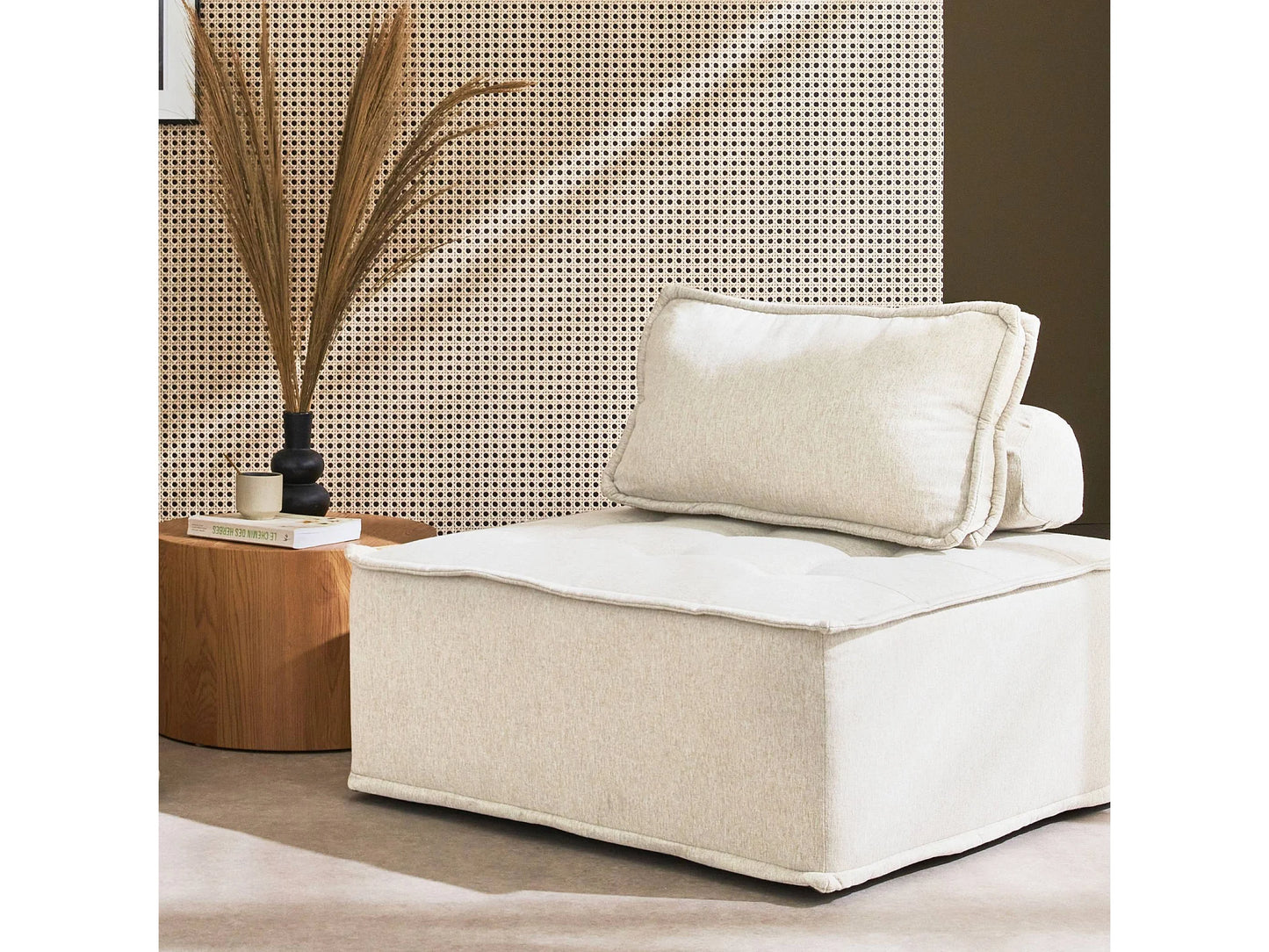 Fauteuil Japandi Chauffeuse Capitonnée Crème - Modulable