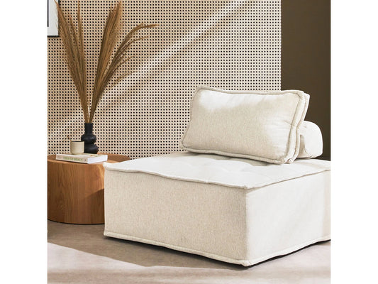 Fauteuil Japandi Chauffeuse Capitonnée Crème - Modulable