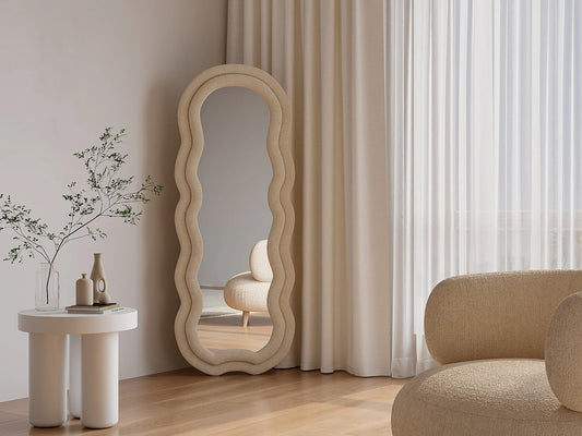Miroir Psyché Japandi Velours Beige - Linoa