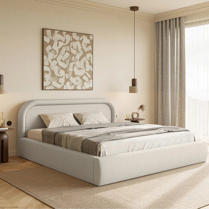 Lit Coffre Japandi avec tête de lit 160x200 Taupe – Ruvi