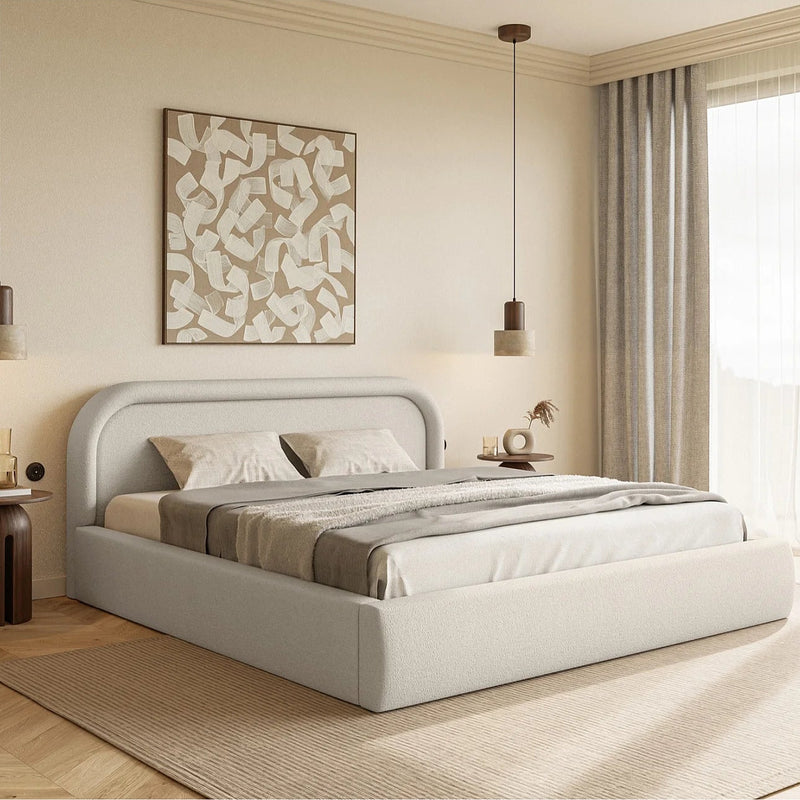 Lit Coffre Japandi avec tête de lit 160x200 Taupe – Ruvi