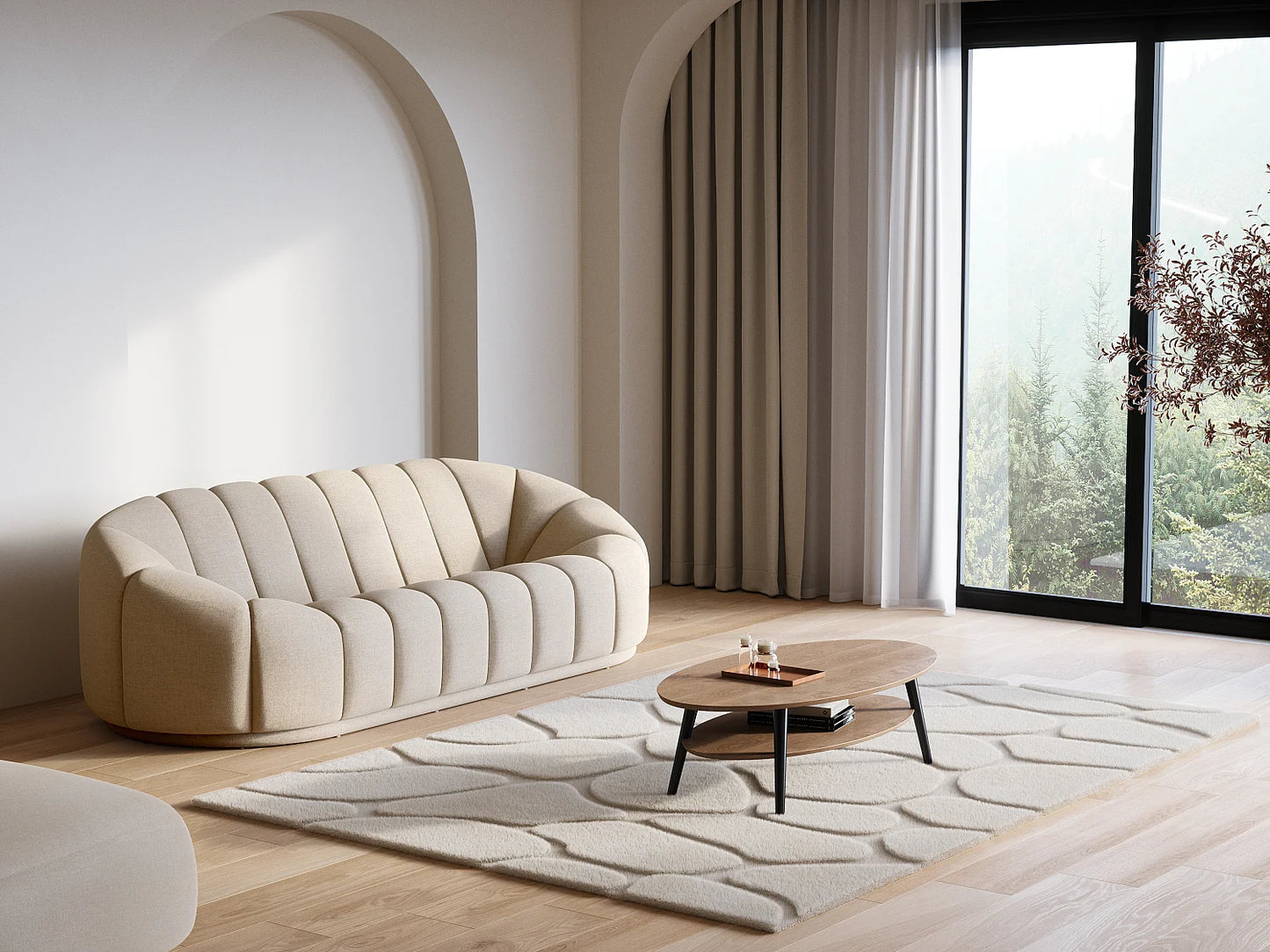 Tapis Japandi Effet Fourrure Beige - Arenso
