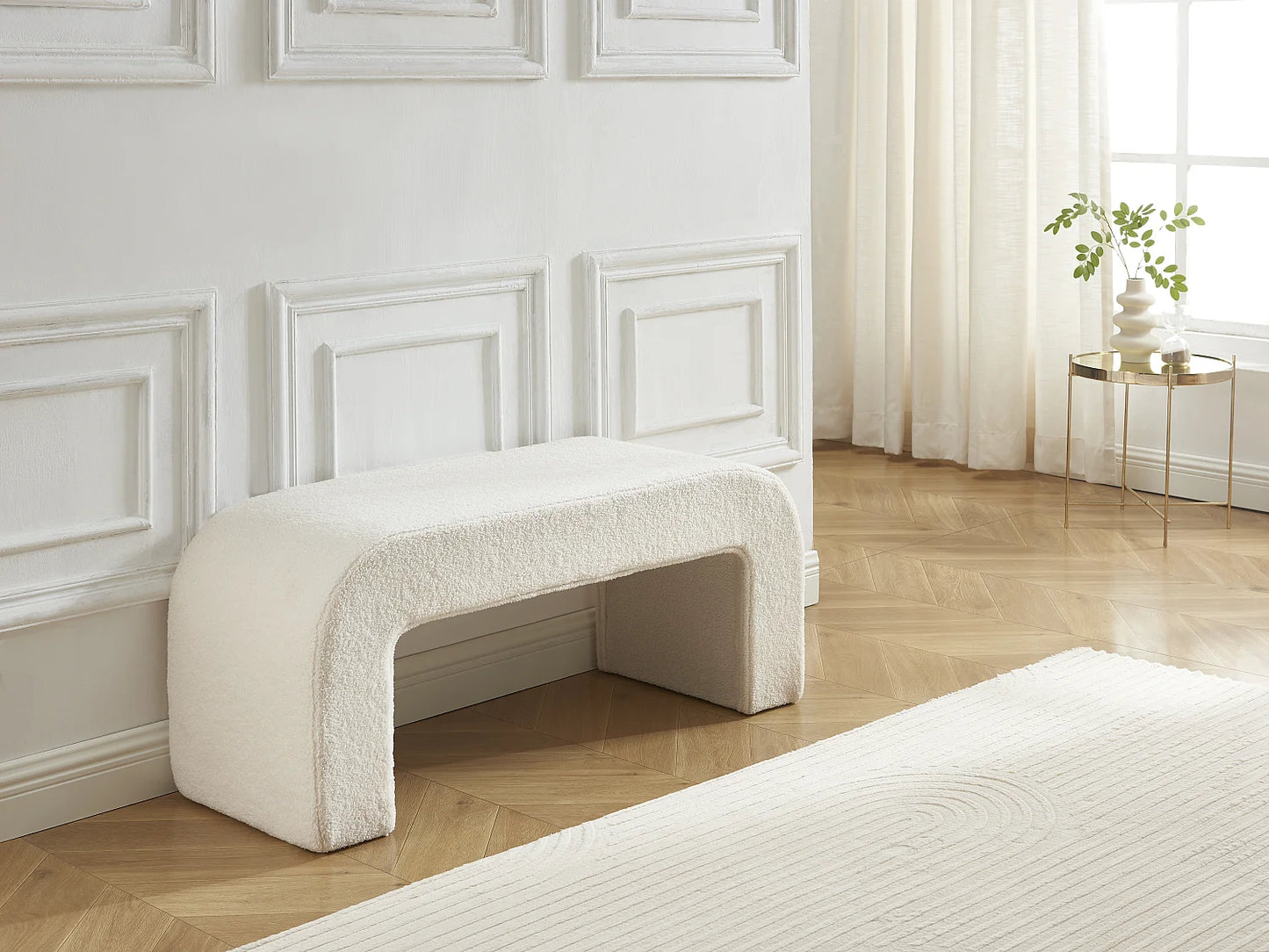 Banc Calvelo Japandi Bouclette Blanc - Calvelo