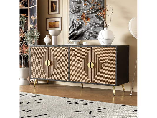 Buffet Bicolore Japandi Noir Et Naturel - Naturel