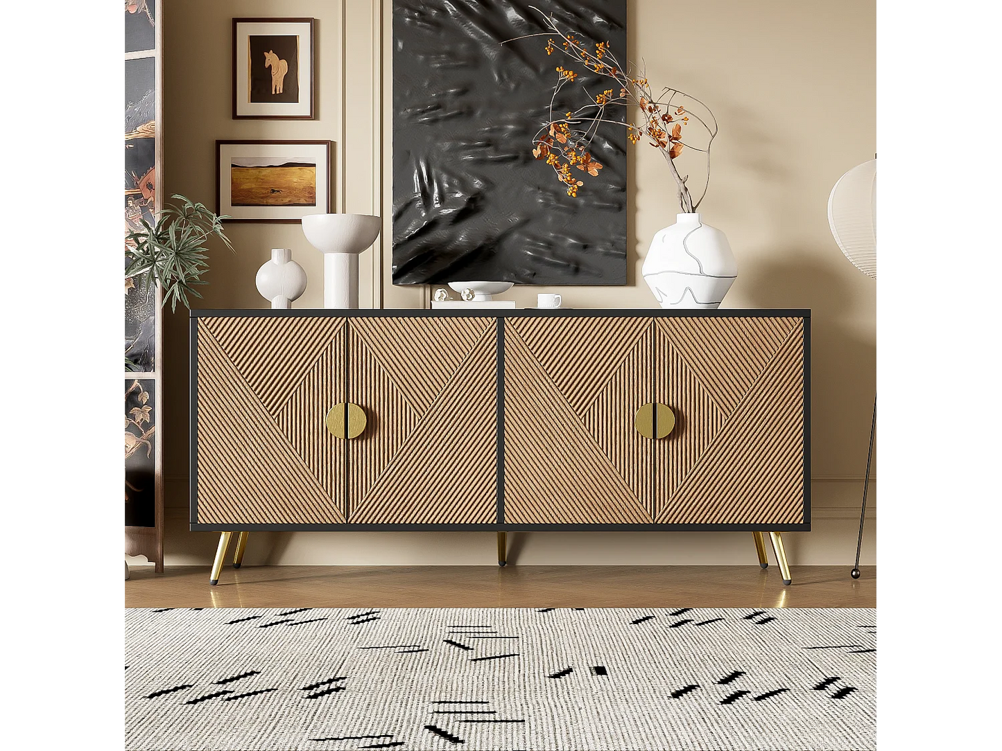 Buffet Bicolore Japandi Noir Et Naturel - Naturel