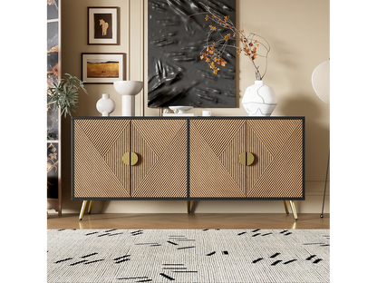 Buffet Bicolore Japandi Noir Et Naturel - Naturel