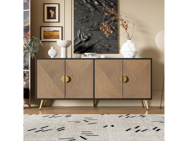 Buffet Bicolore Japandi Noir Et Naturel - Naturel