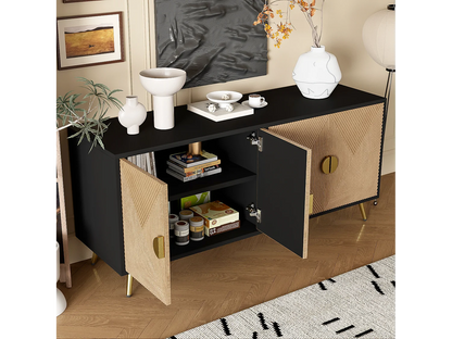 Buffet Bicolore Japandi Noir Et Naturel - Naturel