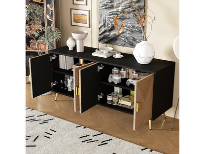 Buffet Bicolore Japandi Noir Et Naturel - Naturel