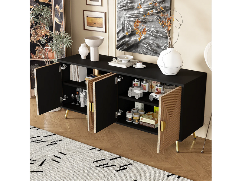 Buffet Bicolore Japandi Noir Et Naturel - Naturel