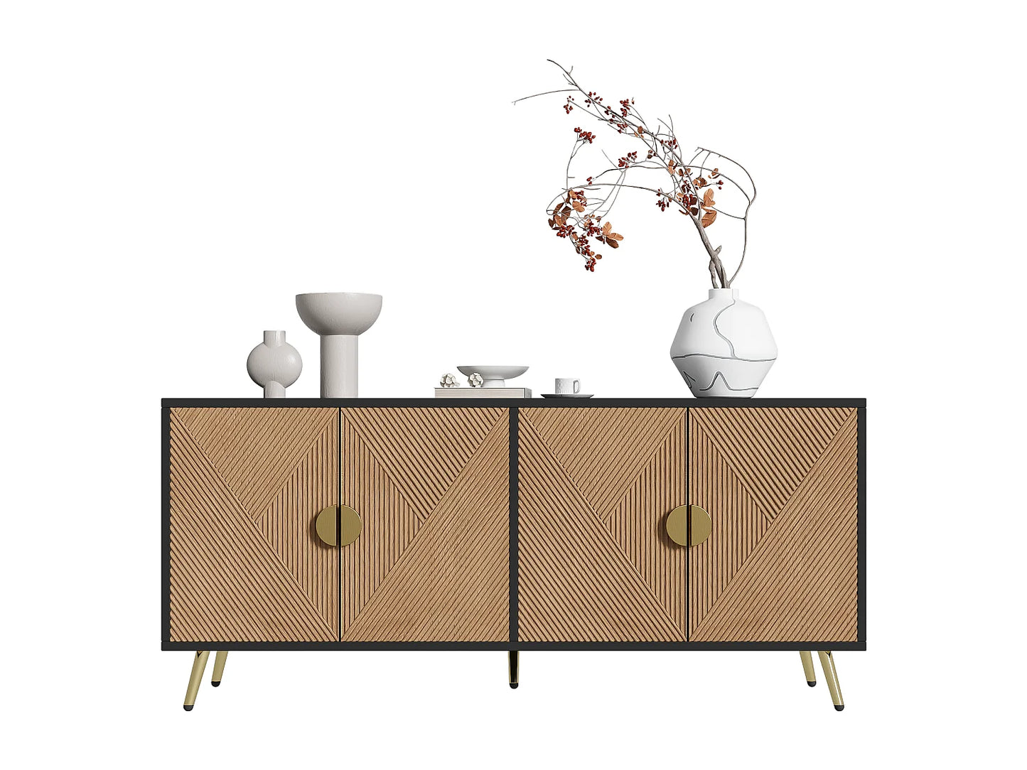 Buffet Bicolore Japandi Noir Et Naturel - Naturel
