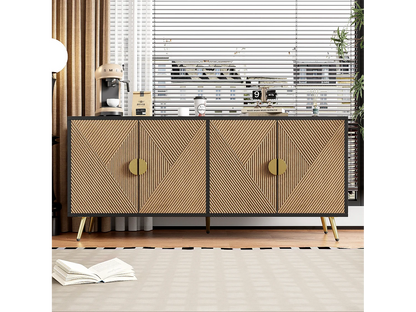 Buffet Bicolore Japandi Noir Et Naturel - Naturel
