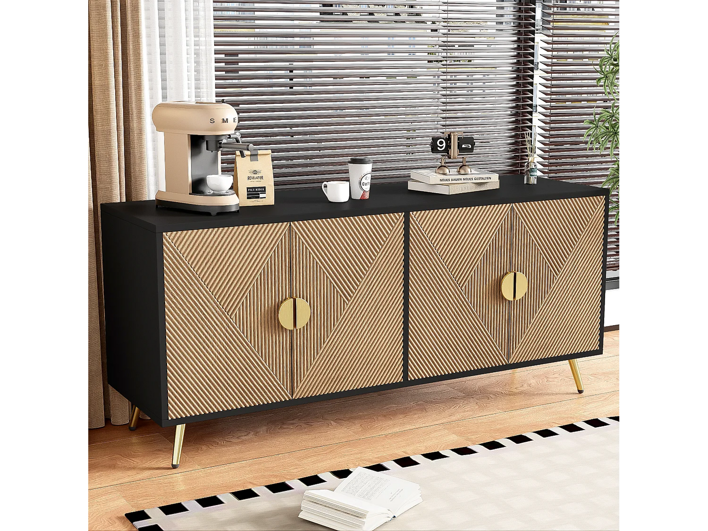 Buffet Bicolore Japandi Noir Et Naturel - Naturel