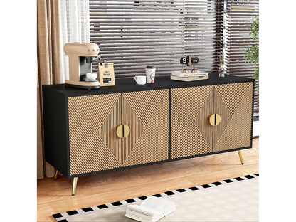 Buffet Bicolore Japandi Noir Et Naturel - Naturel