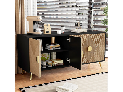 Buffet Bicolore Japandi Noir Et Naturel - Naturel