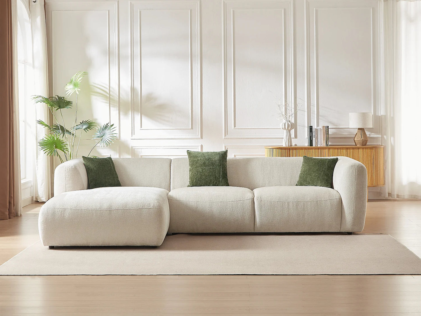 Canapé Japandi d'Angle Tissu Beige - Tancavo