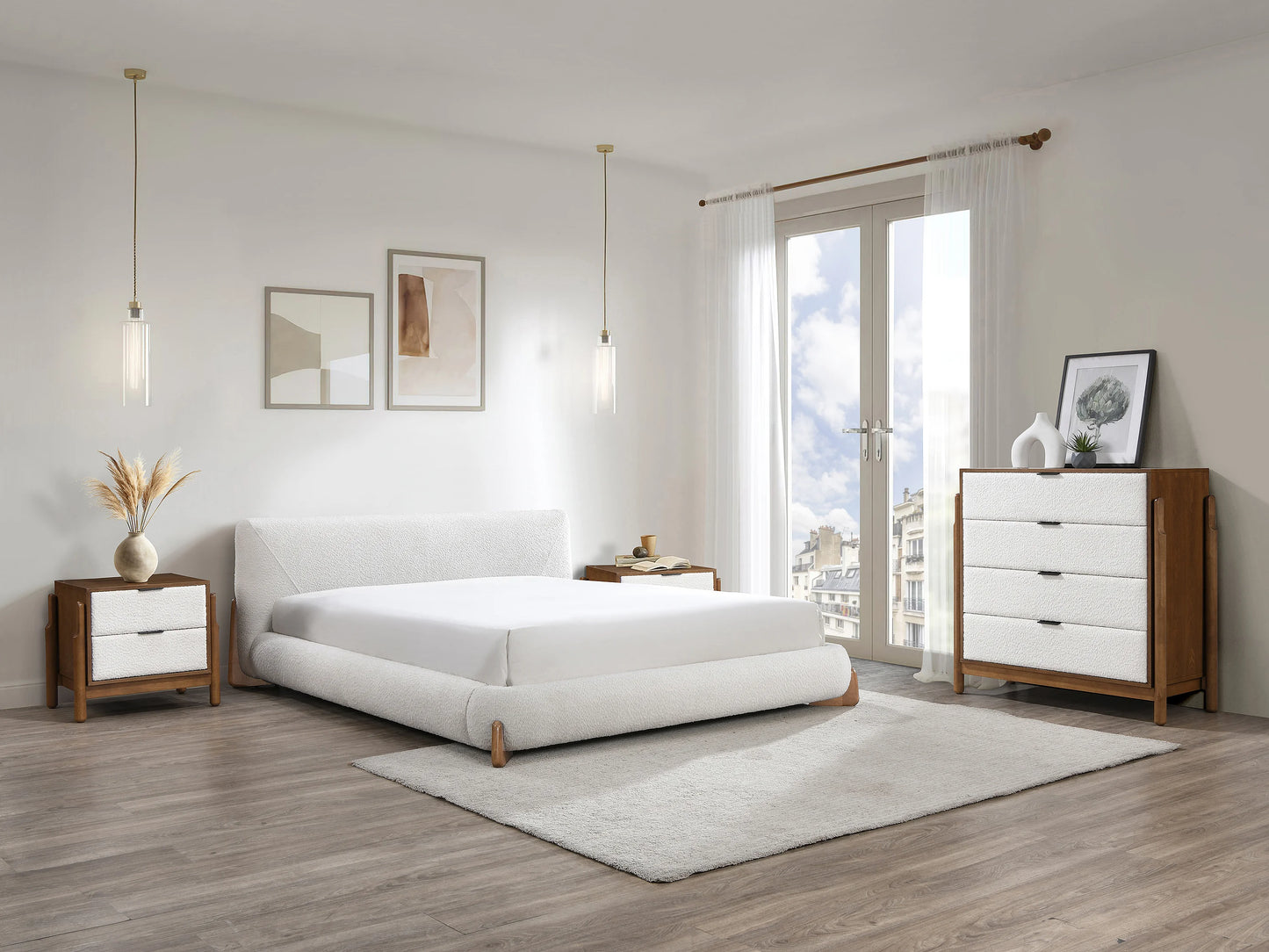 Lit Japandi Tissu Bouclette Blanc Naturel - Gamura
