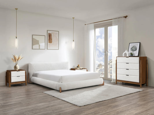 Lit Japandi Tissu Bouclette Blanc Naturel - Gamura