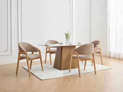 Duo Chaises Accoudoirs Japandi Bouclette Taupe - Soluna