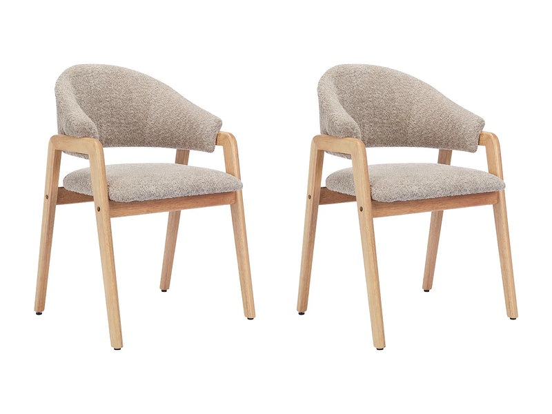 Duo Chaises Accoudoirs Japandi Bouclette Taupe - Soluna