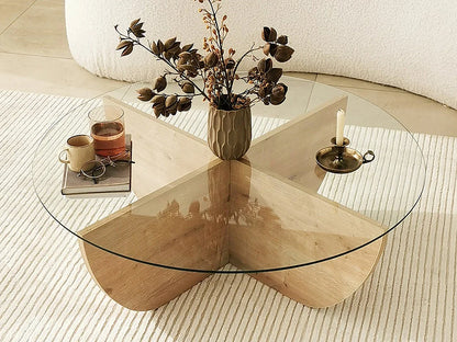 Table Basse Japandi Verre et Bois Clair - Aysun