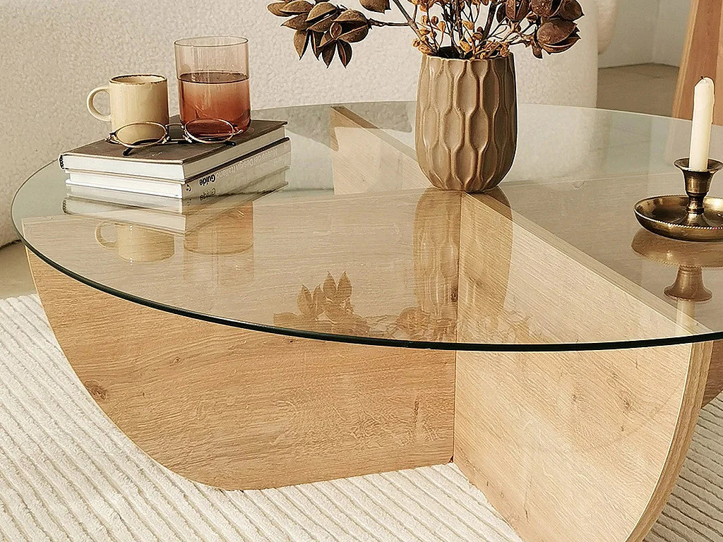 Table Basse Japandi Verre et Bois Clair - Aysun