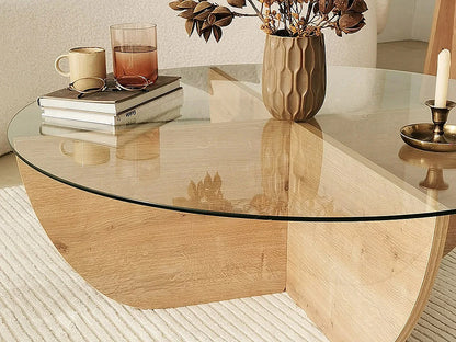 Table Basse Japandi Verre et Bois Clair - Aysun