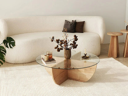 Table Basse Japandi Verre et Bois Clair - Aysun