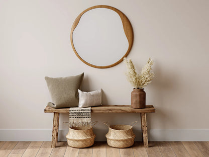 Miroir Rond Japandi Bois D'hévéa 60cm - Fujian