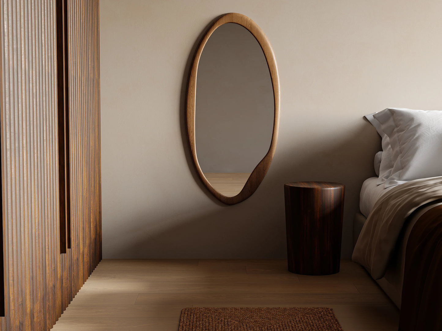 Miroir Ovale Japandi Hévéa Naturel - Fujian