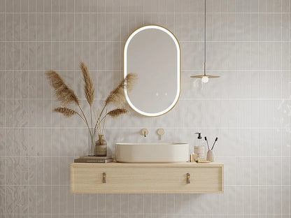 Miroir Ovale Japandi Contour Doré Lumineux - Alarico