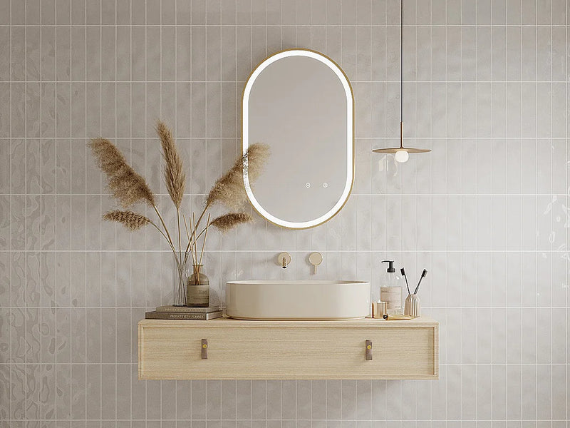 Miroir Ovale Japandi Contour Doré Lumineux - Alarico