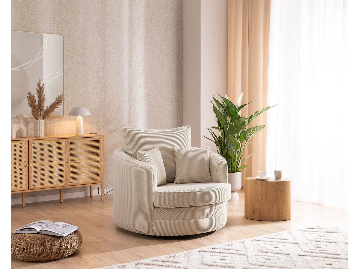 Fauteuil Japandi Love Seat Côtelé Beige - Ted